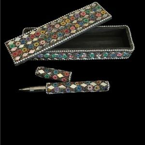Beaded and mirrored pen and case holder